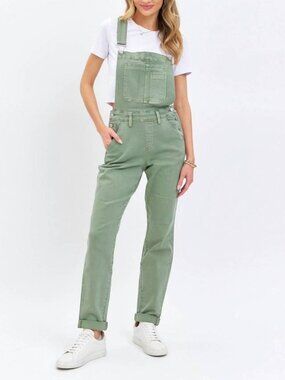 Judy Blue High Waist Garment Dyed Sage Boyfriend Fit Denim Overalls Size Small